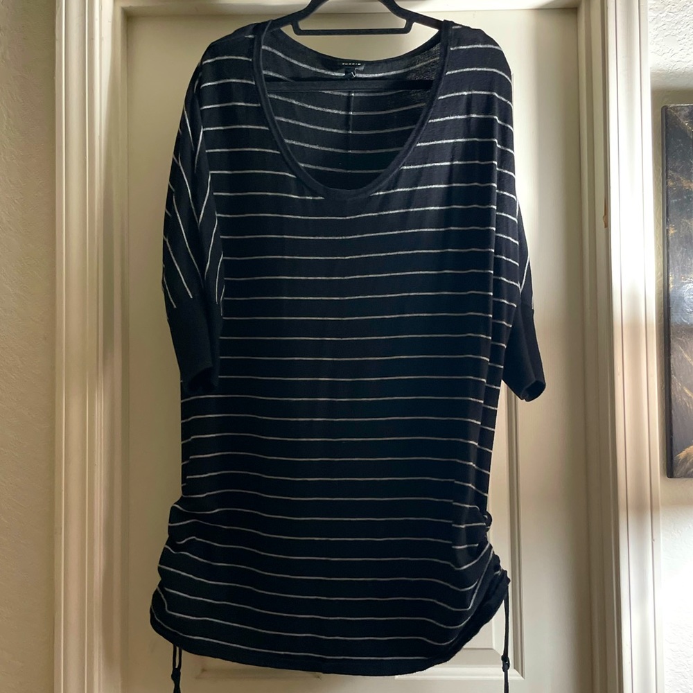 Torrid 3 Black white striped Side Drawstring Pullover  3/4 Sleeve Sweater